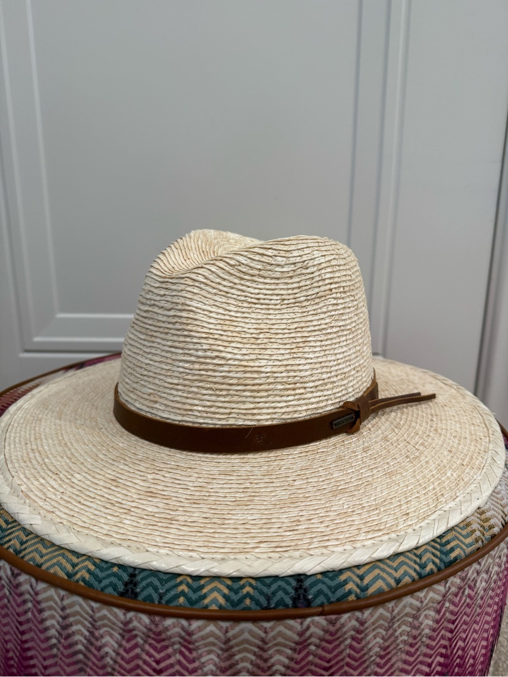 Unisex Brixton Natural Straw Fedora with Taupe Sweatband
